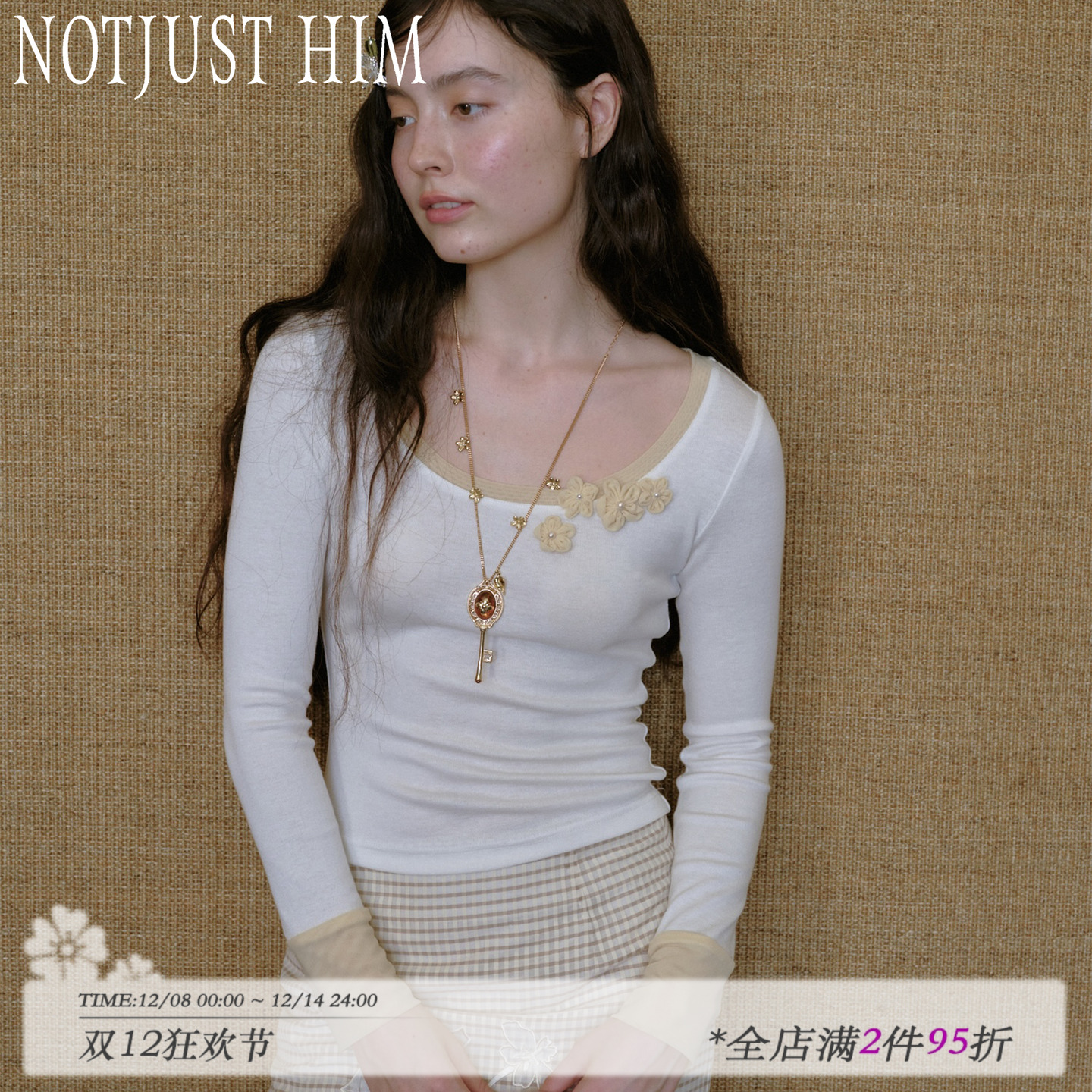 花筏NOTJUSTHIM 《雏菊花语》立体手工花朵撞色长袖T