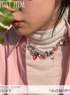 花筏粉色锆石镶嵌花朵造型水晶