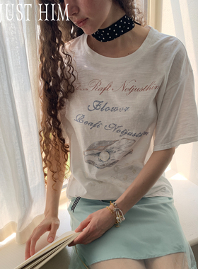 花筏NOTJUSTHIM《Concha》贝壳珍珠印花纯棉宽松短袖T恤