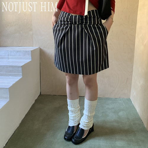 花筏NOTJUSTHIM《Black Swan》蝴蝶结雅致黑条纹直筒裙