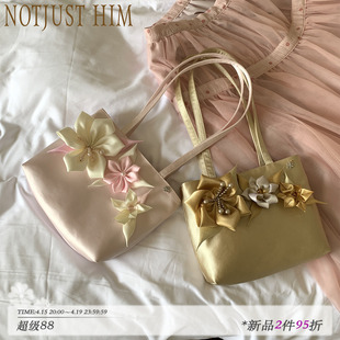 花筏NOTJUSTHIM《Candy Colors》定制手工花朵金粉缎面手提腋下包