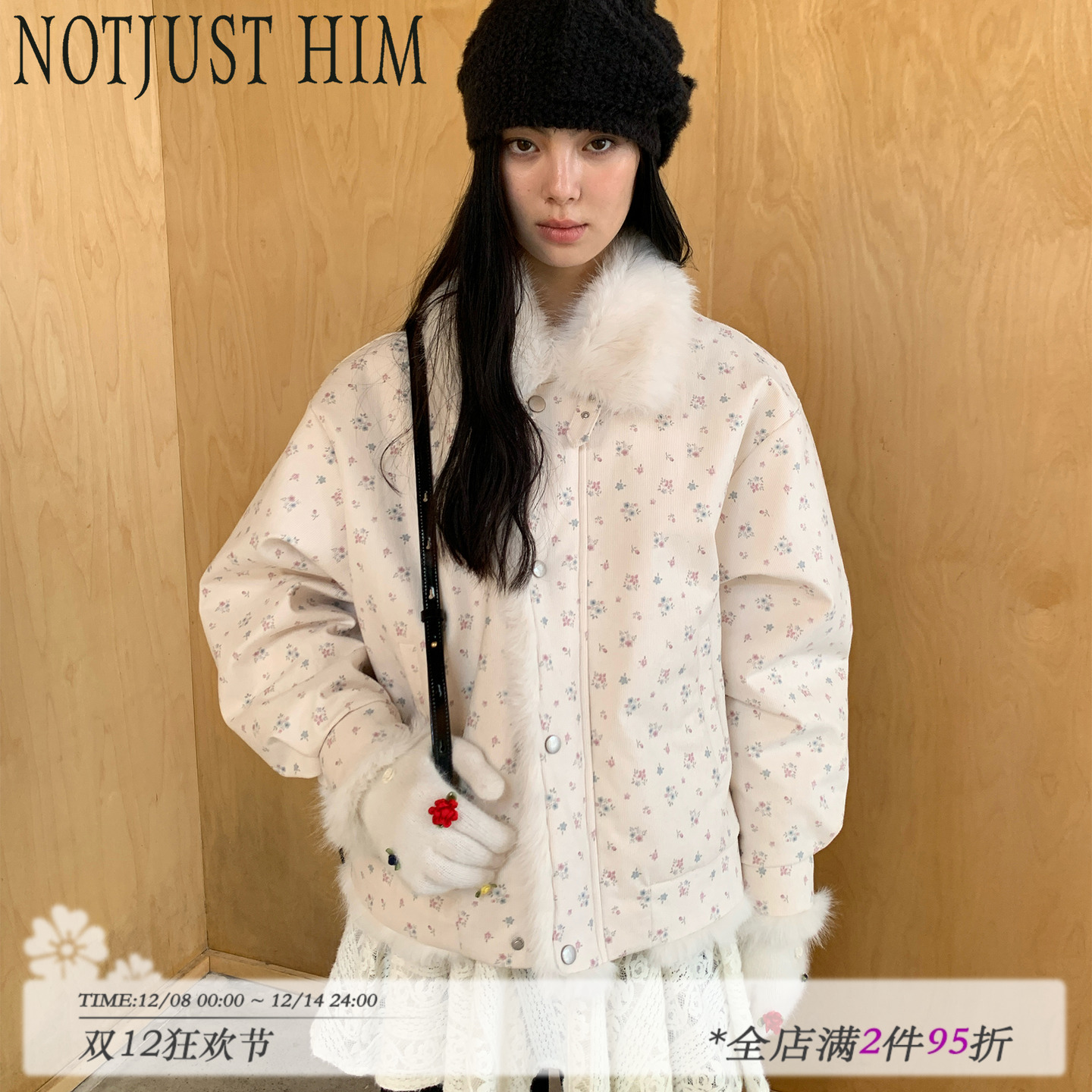 花筏NOTJUSTHIM《morning princess》碎花灯芯绒夹棉毛绒夹克外套