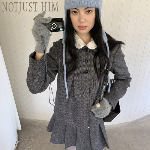 花筏NOTJUSTHIM《北海道少女》羊毛混纺娃娃领呢子外套百褶裙套装