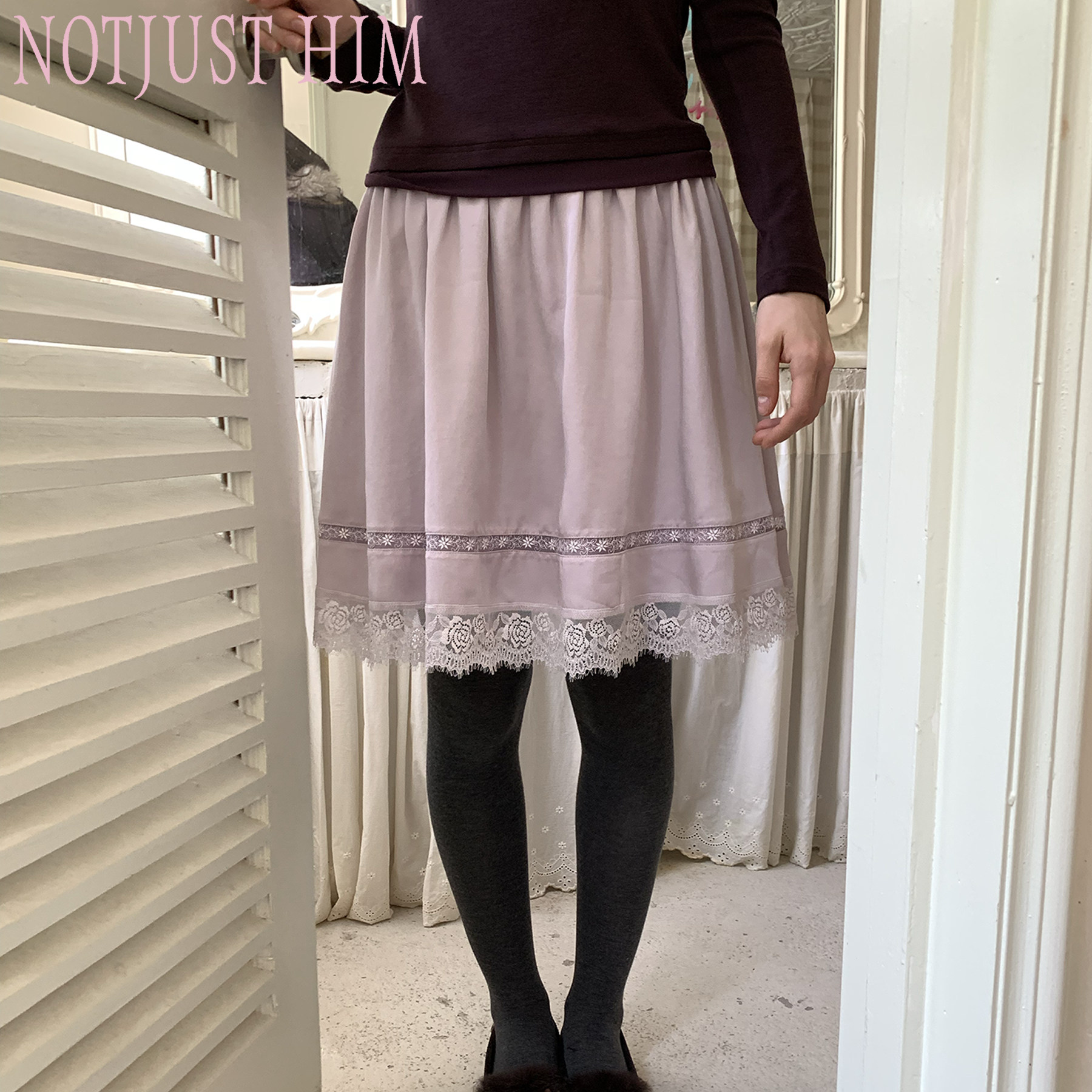 花筏NOTJUSTHIM 《Misty Rose》浅雾紫莱赛尔蕾丝拼接低腰半裙