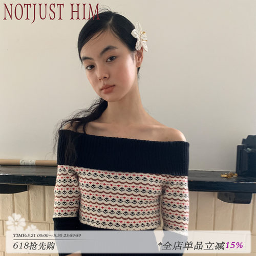 花筏NOTJUSTHIM《Lily’s Theme》费尔岛花纹舒适不扎一字肩毛衣
