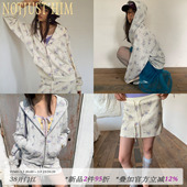 花筏NOTJUSTHIM 碎花华夫格连帽卫衣外套罗纹腰头半裙套装