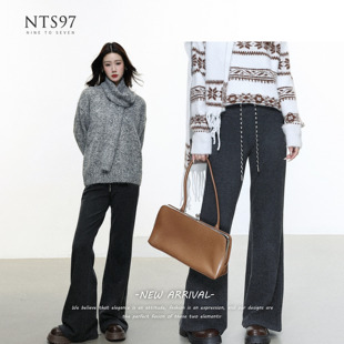 NTS97 女 加绒高腰抽绳宽松显瘦休闲弹力微喇糯米裤