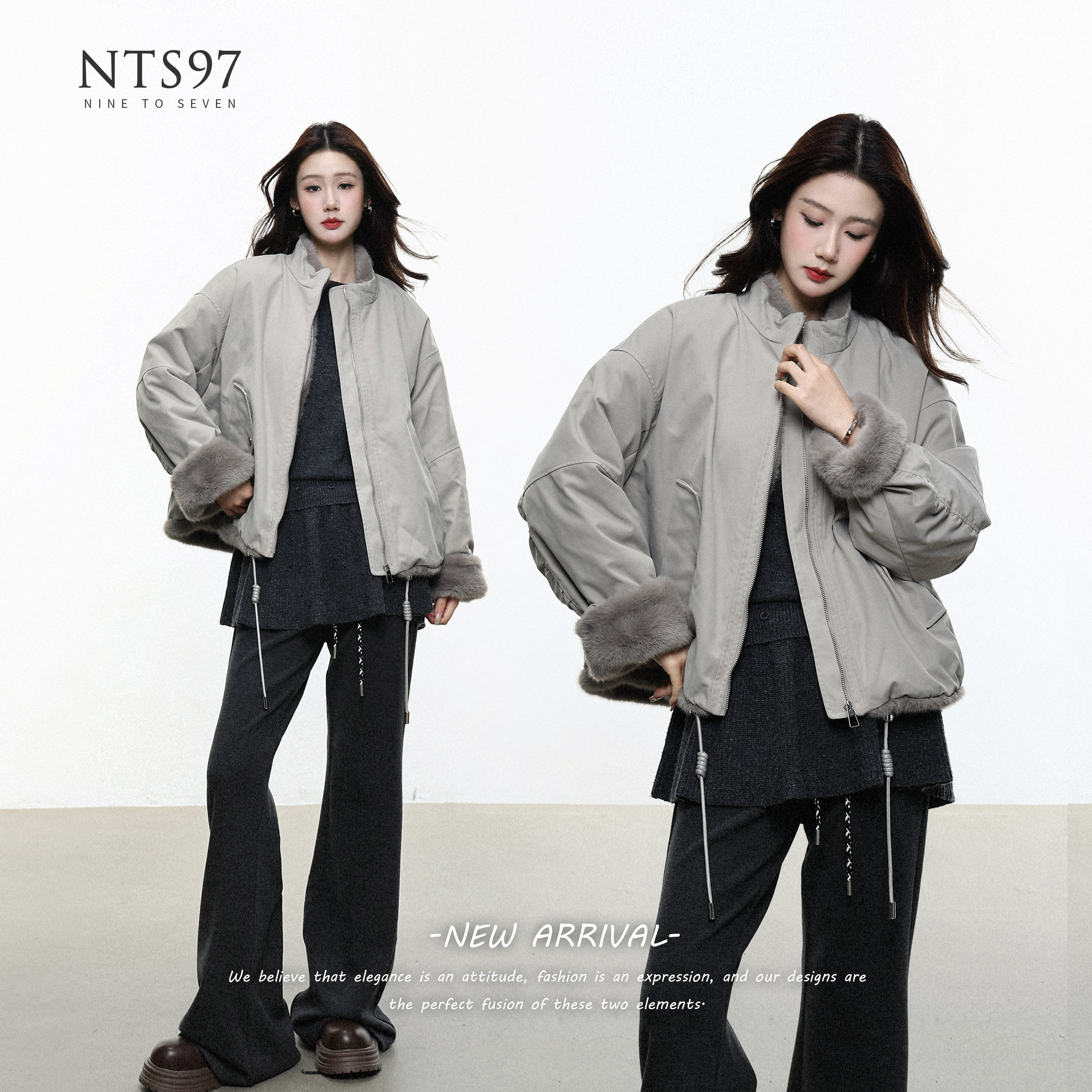 【Coco喜欢】NTS97 韩版仿水貂毛立领短款派克服女冬季保暖外套