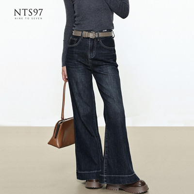 NTS97高腰水洗直筒牛仔裤