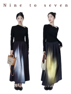 长袖 新款 莫代尔设计感水墨晕染春夏气质连衣裙 2024年春季 NTS97