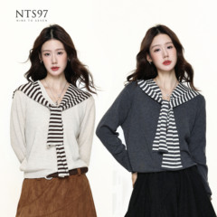 NTS97 秋冬新款简约韩系针织条纹披肩多色打底衫