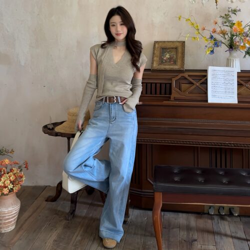 2025新款春夏V领针织打底上衣女