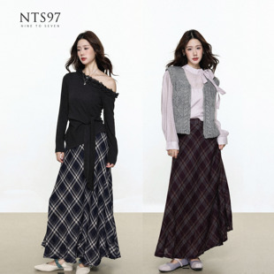 NTS97 格纹高腰a字半身裙长裙 秋冬新款