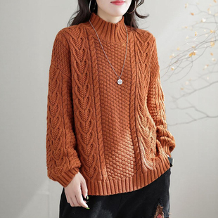 大码半高领女士毛衣外套秋冬季新款内搭打底衫上衣宽松显瘦针织衫