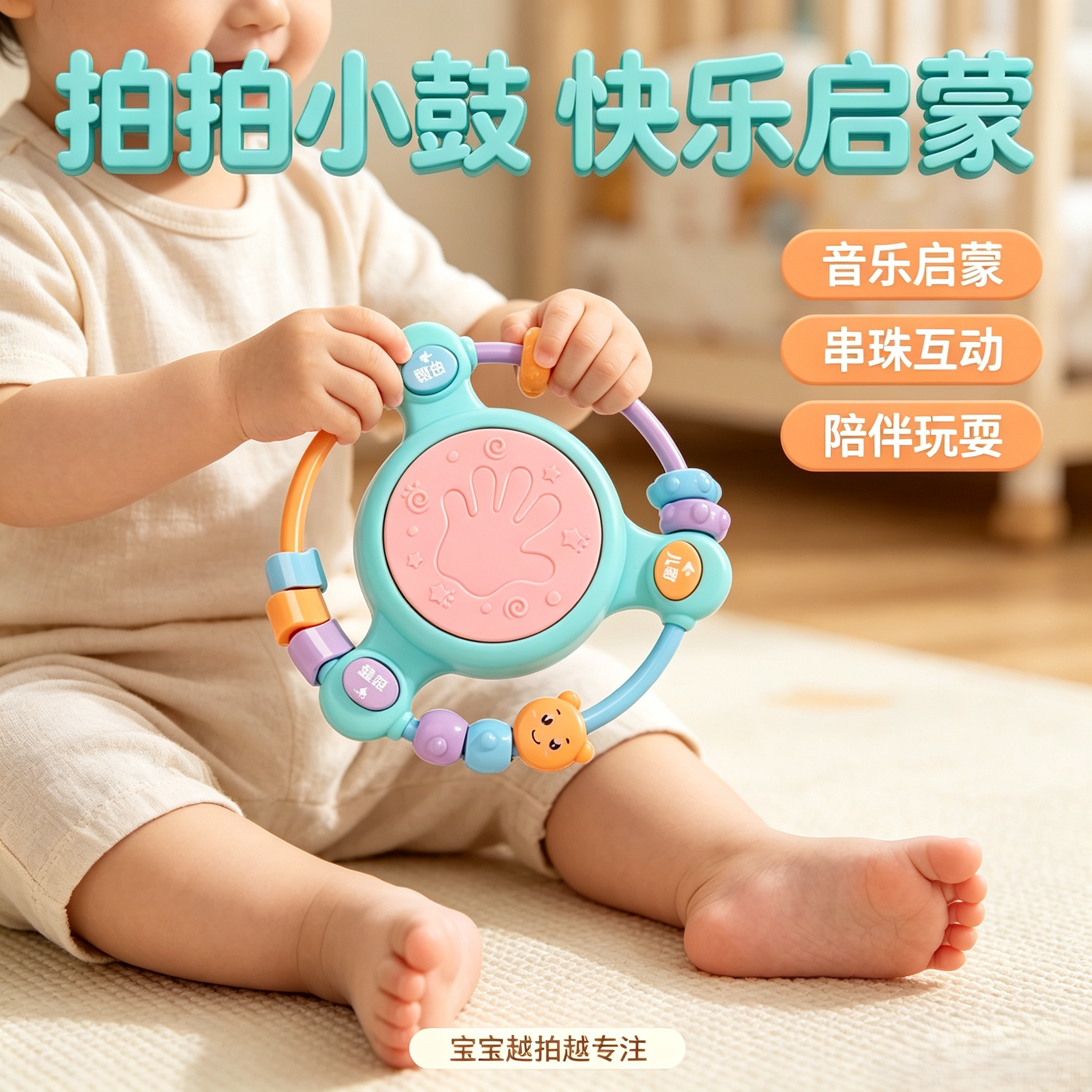 婴儿手拍鼓玩具0-1岁幼儿童音乐拍拍鼓宝宝6个月以上益智早教乐器