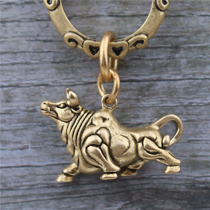生肖牛纯黄铜汽车钥匙扣男女儿童玩具动物创意吊坠小挂件礼物包邮