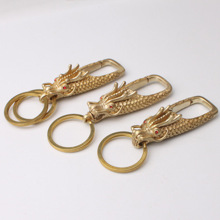 纯黄铜生肖动物龙头凤凰钥匙扣生肖龙钥匙链腰扣腰链汽车手工创意