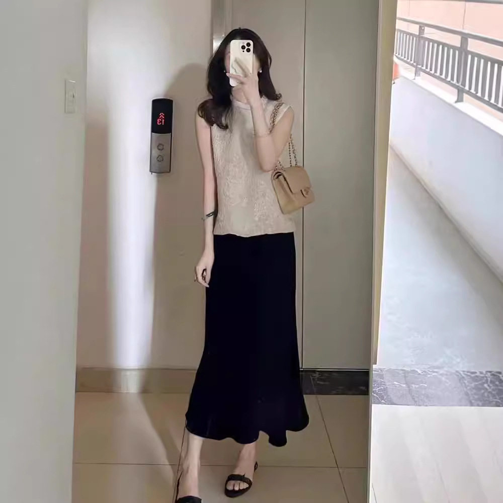 夏季新中式国风气质女神范高端精致上流社会提花背心连衣裙子套装