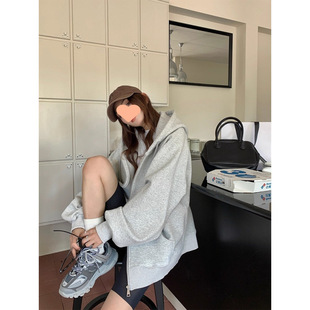 灰色bm卫衣外套女春秋oversize重磅2023新款爆款秋季韩系慵懒风厚