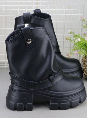 12CM马丁靴2020秋季新款帅气机车短靴韩版厚底中跟靴黑色显瘦女靴