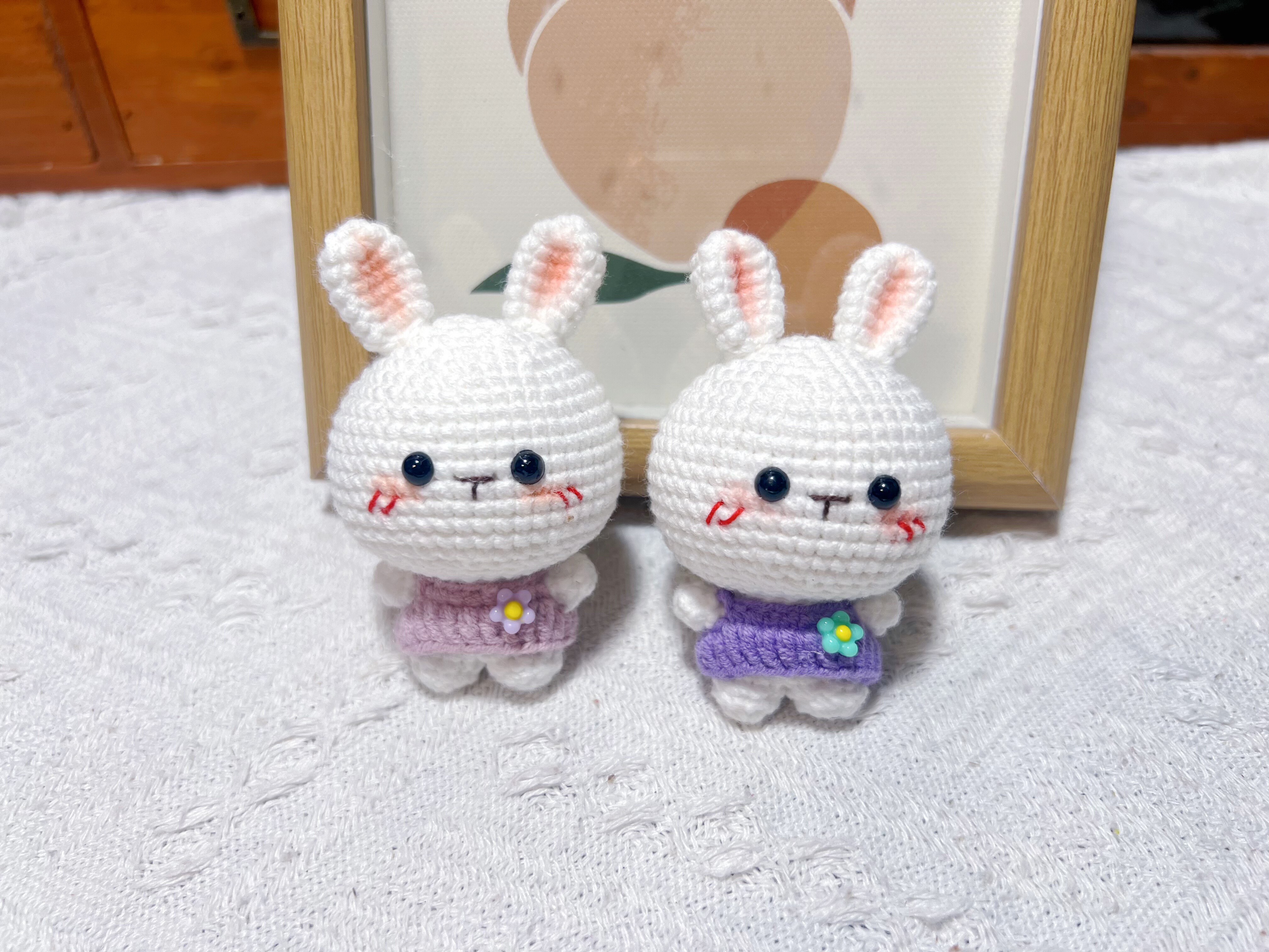 成品手工编织可爱大头小兔子玩偶毛线钩织挂件钥匙扣包包挂饰礼物