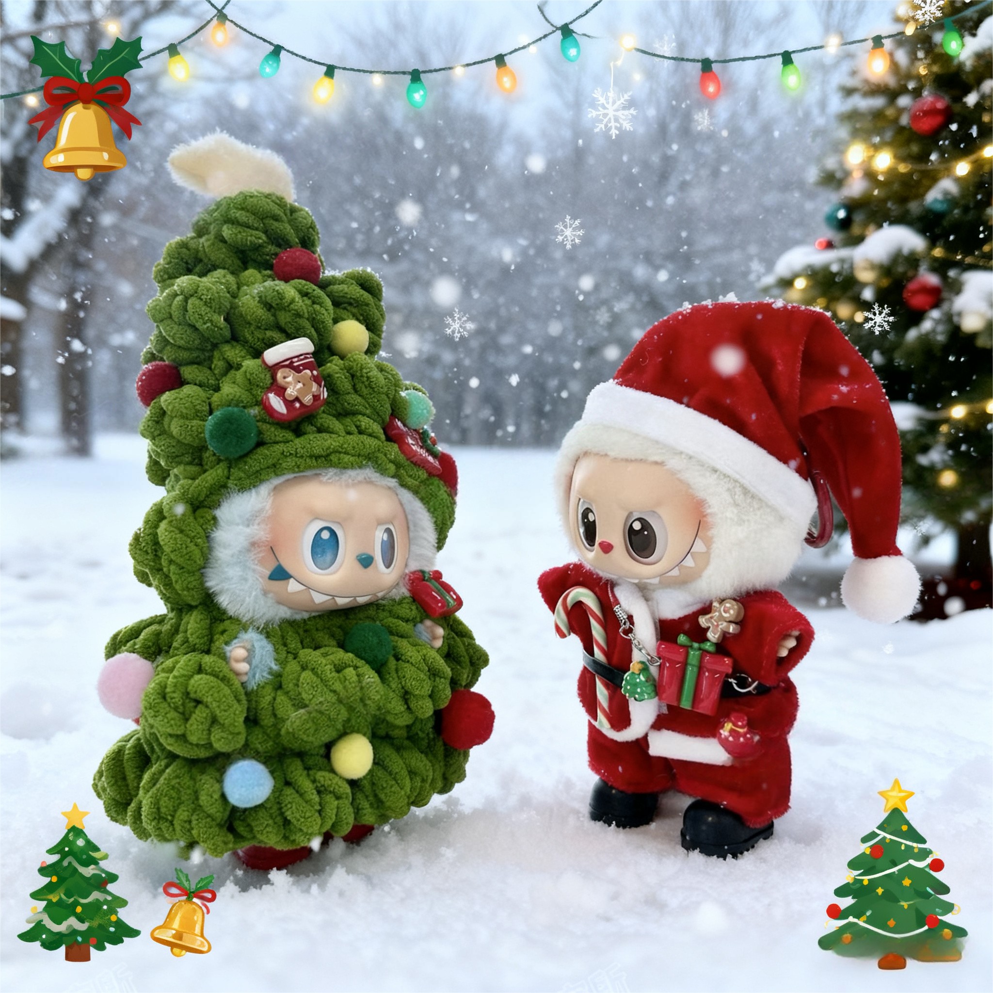 拉布布娃衣服一代三代前方高能搪胶穿搭马卡龙圣诞树圣诞老人套装