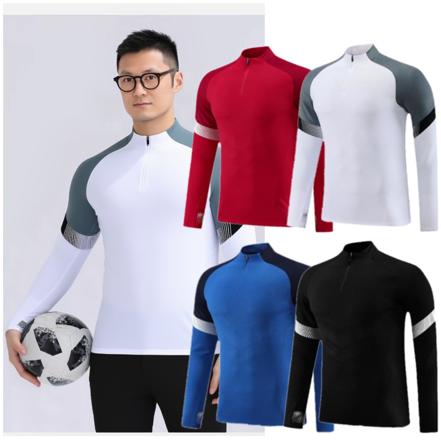 秋冬立领撞色户外跑步足球训练服半拉链时尚运动套装套头女外套男