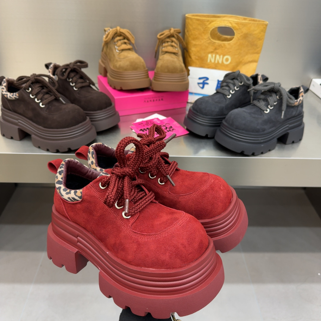 真皮厚底松糕鞋女2025新款复古百搭增高休闲鞋系带德比鞋