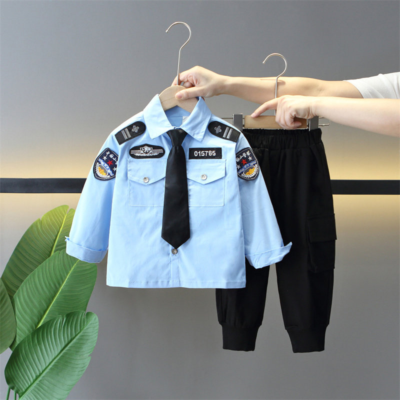 男童警察服春秋款儿童制服套装2024新款帅气男孩机长服特警演出服