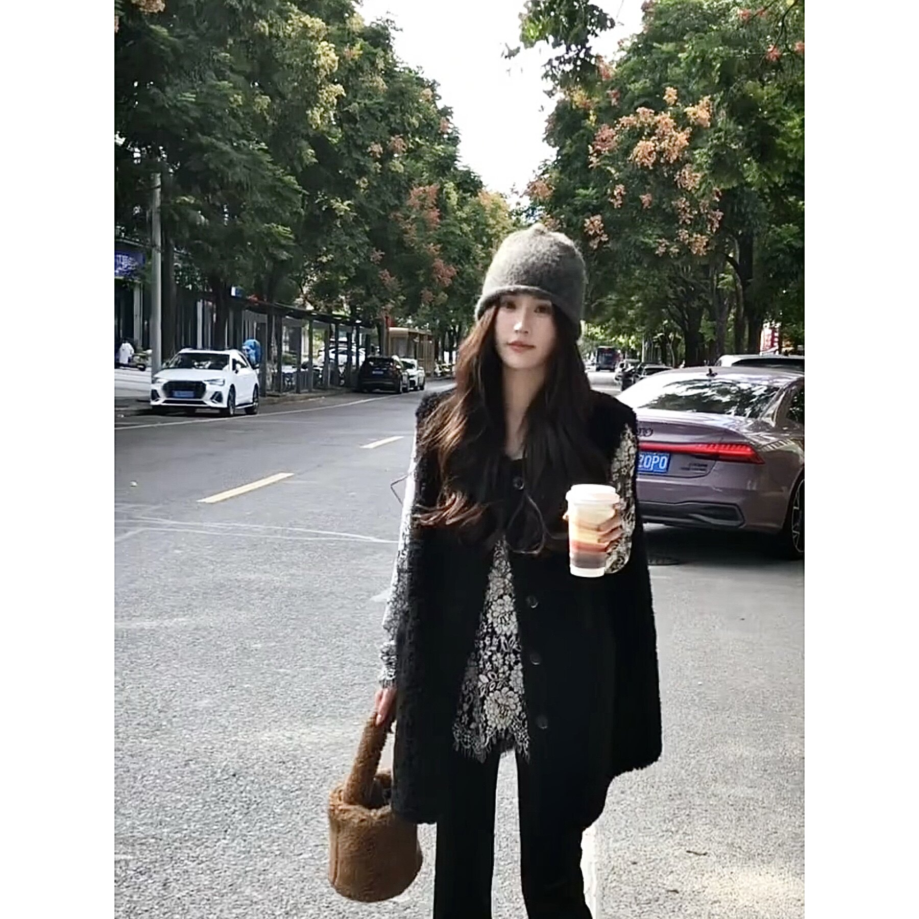 秋冬高级感中长款宽松仿羊羔毛马皮草
