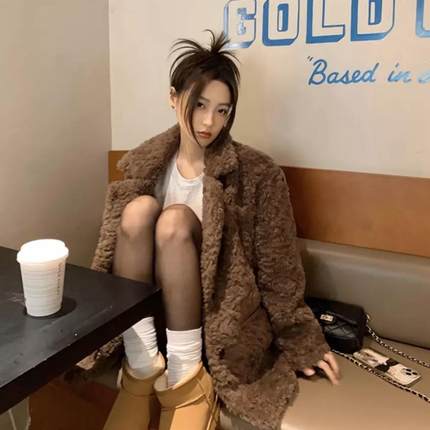 2024爆款冬季女高级感羊羔毛皮草外套中长加绒加厚泰迪毛毛毛大衣