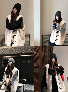 秋冬韩版设计感中长款毛毛马甲女羊羔毛皮草外套无袖宽松时尚坎肩
