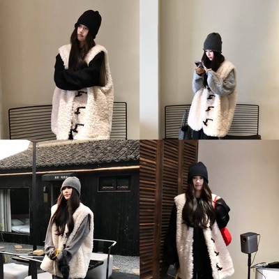 设计感中长毛毛马甲女羊羔毛外套