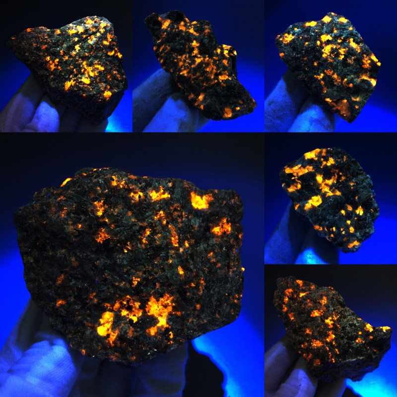 天然火焰石原石荧光方钠石岩浆色矿物奇石地质科普课教学标本摆件