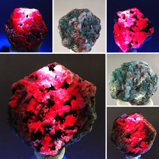 天然红刚玉透辉石红宝石原石共生矿荧光矿物晶体水晶地质标本摆件