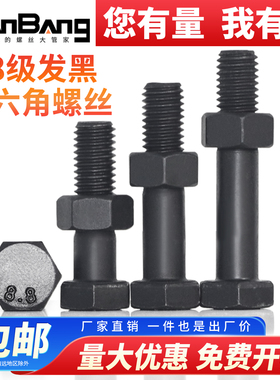 8.8级黑色外六角半牙螺丝螺母套装高强度加长螺栓杆M5M6M8M10M12M