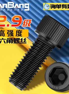 12.9级内六角螺丝钉高强度杯头圆柱头螺栓M3M4M5M6M8M10M12M14M16