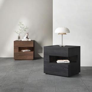 意式简易床头柜实木极简轻奢储物柜一体黑色高级感卧室床边收纳柜