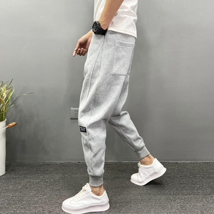 裤 九分小脚裤 子男加绒潮流灰色运动裤 哈伦卫裤 男宽松束脚裤 秋季
