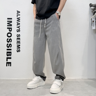 男灰色抽绳休闲裤 宽松直筒卫裤 运动裤 潮流薄款 休闲风卫裤 长裤 男士