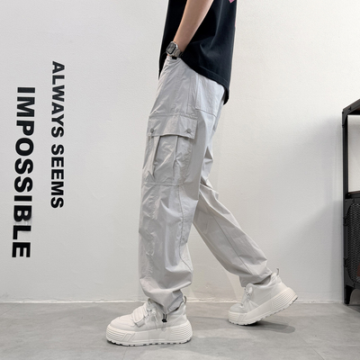 夏季薄款男士多口袋束脚工装裤男