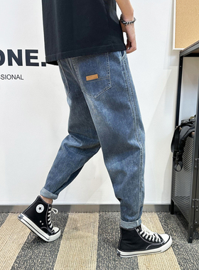 高品质春夏薄款休闲牛仔裤男宽松哈伦裤男士简约九分小脚裤束脚裤