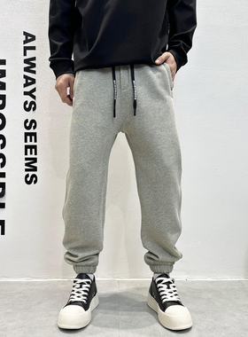 2025秋冬新款加绒痞帅运动卫裤束脚裤男灰色动休闲裤男款潮流长裤