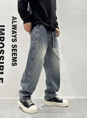 2025秋冬新款牛仔裤男士宽松直筒裤男痞帅潮流裤子男款休闲裤男款