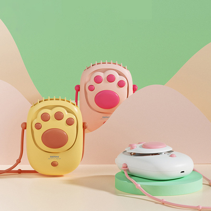 remax睿量f6猫爪挂脖风扇 新款静音usb迷你风扇 创意挂绳卡通风扇