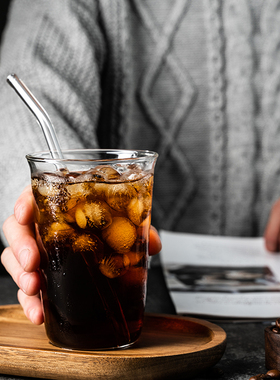 耐热咖啡杯玻璃耐高温透明水杯冰拿铁冷美式阔口高硼硅商用简约