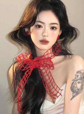万圣节红色小众镂空颈链新娘格子创意新中式高级项链晨袍礼服配饰