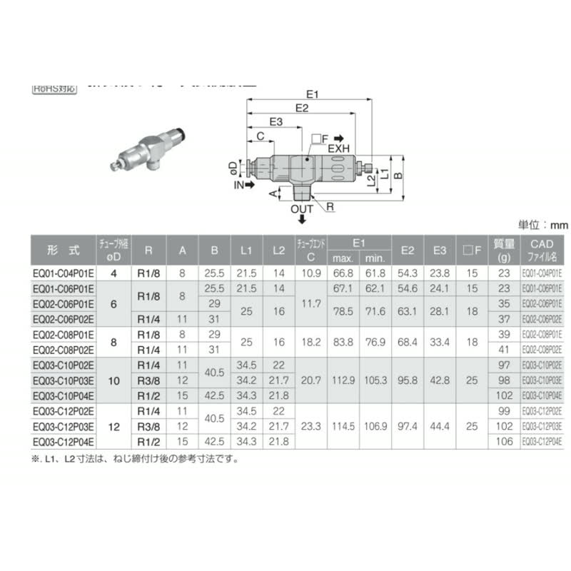 日本PISCO快速排气阀EQ03-C12P02E  EQ03-C12P03E EQ03-C12P04E
