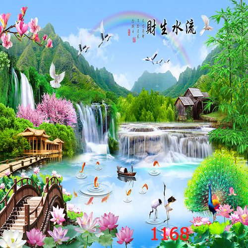 新款直播背景墙视频山水