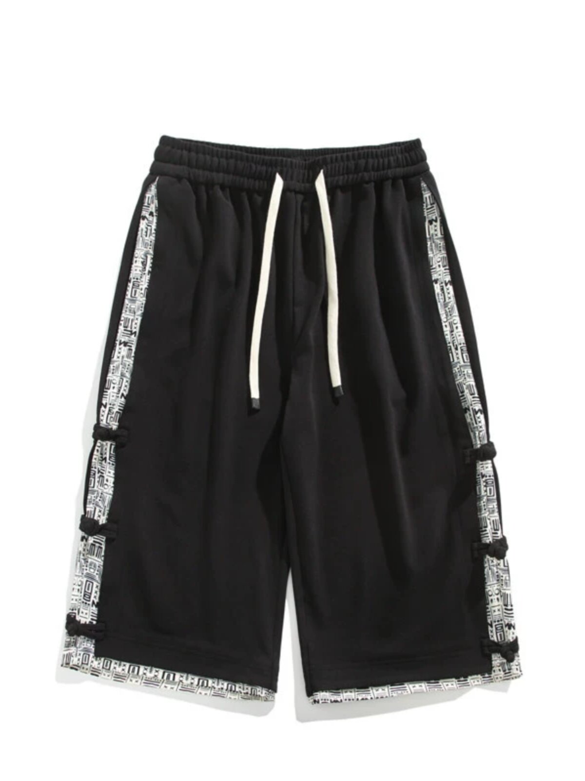 NEW CHINESE PANTS MENS SUMMER THIN CROPPED PANTS LOOSE WIDE-LEG OVER-THE-KNEE SHORTS CHINESE STYLE BUCKLE SWEATPANTS